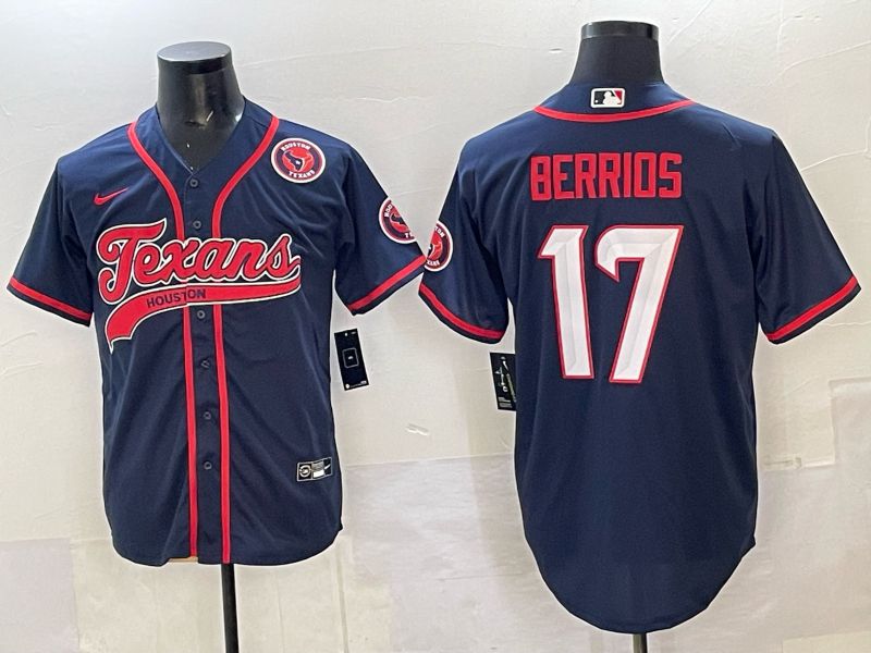 Men 2025 Nike Houston Texans 17 Berrios Blue Joint Name Limited NFL Jersey style 01